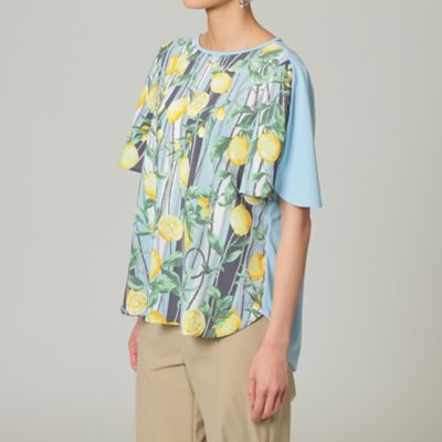 【ウォッシャブル】【接触冷感】ストライプリモーネプリントカットソー（Ｕ５Ｐ３１１４６＿＿）