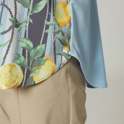 【ウォッシャブル】【接触冷感】ストライプリモーネプリントカットソー（Ｕ５Ｐ３１１４６＿＿）