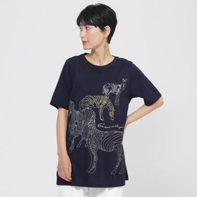 【接触冷感】【ウォシャブル】メタリックゼブラプリントチュニックカットソー（Ｕ５Ｐ３８６２５＿＿）