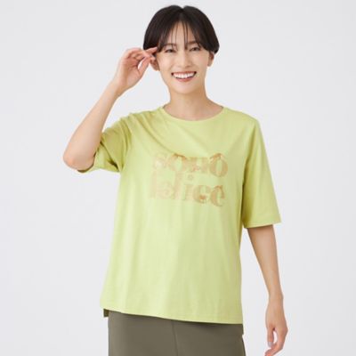 パリ♥CHIC.。ジュートx真鍮∽パリ‐リビエラでお散歩気分 接触冷感】【ウォッシャブル】グリッターロゴプリントカットソー
