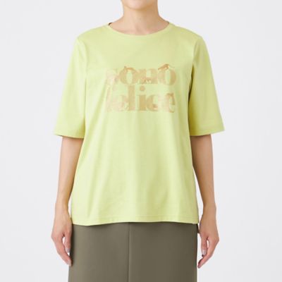 FJORD グリッターロゴTシャツ / ライトイエロークロップド丈】 ミセス フィヨルド FJORD Tシャツ ライトイエロー 黄色