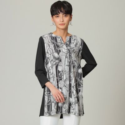 ＜EVEX by KRIZIA (Women)＞【ウォッシャブル】【接触冷感】ストライプリモーネプリントチュニックカットソー（Ｕ５Ｐ５４１４６＿＿）