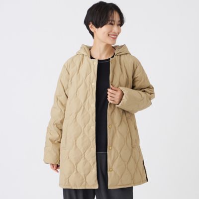 L】【ウォッシャブル】キルティングフーデッドダウンコート