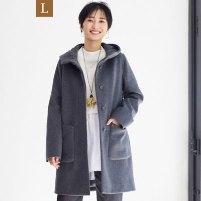 ＜EVEX BY KRIZIA L (Women/大きいサイズ)＞２３ＡＷ＊Ｗｉｎｇｓ掲載＊【Ｌ】ウールビーバーフーデッドコート（Ｕ７Ｂ５８２４７＿＿）