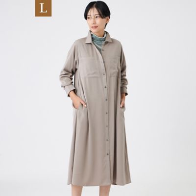 ＜EVEX BY KRIZIA L (Women/大きいサイズ)＞【Ｌ】【マシンウォッシャブル】【放電テープ付き】フィブリルライクサテンシャツワンピース（Ｕ７Ｊ０２６５０＿＿）