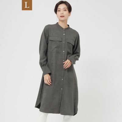＜EVEX BY KRIZIA L (Women/大きいサイズ)＞２３ＡＷ＊Ｗｉｎｇｓ掲載＊【Ｌ】【ウォッシャブル】ナチュラルフェイクスエードシャツワンピース（Ｕ７Ｊ７６２３６＿＿）