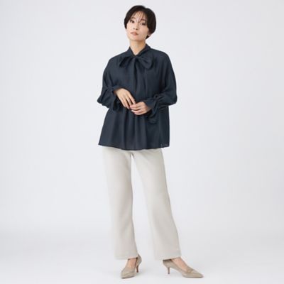 L】【マシンウォッシャブル】スパンローンボウタイブラウス