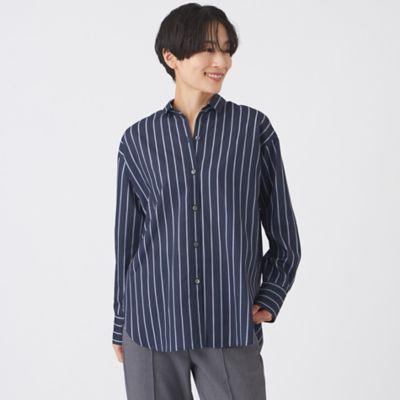 L】【マシンウォッシャブル】コットンライクストライプシャツ