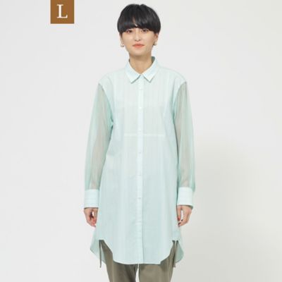 【Ｌ】【ウォッシャブル】シアーコンビストライプロングシャツ（Ｕ７Ｍ１０３６４＿＿）