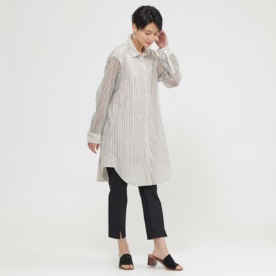 【Ｌ】【ウォッシャブル】シアーコンビストライプロングシャツ（Ｕ７Ｍ１０３６４＿＿）