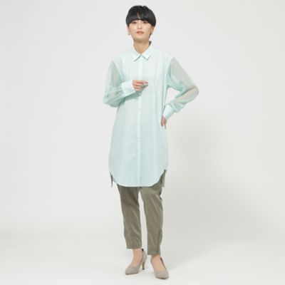 【Ｌ】【ウォッシャブル】シアーコンビストライプロングシャツ（Ｕ７Ｍ１０３６４＿＿）