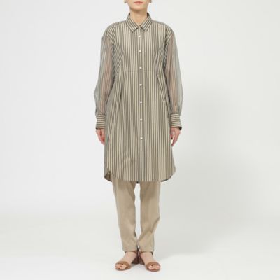 【Ｌ】【ウォッシャブル】シアーコンビストライプロングシャツ（Ｕ７Ｍ１０３６４＿＿）
