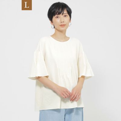 ＜EVEX BY KRIZIA L (Women/大きいサイズ)＞【Ｌ】【カタログ掲載品】【１枚で決まる】【ウォッシャブル】サッカーストレッチフレアブラウス（Ｕ７Ｍ１０５４５＿＿）