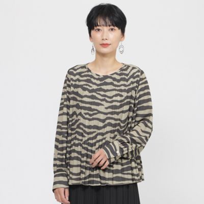 EVEX BY KRIZIA L (Women/大きいサイズ)/エヴェックス バイ クリツィアＬ 【Ｌ】【カタログ掲載】【ウォッシャブル】タイガープリントプリーツプルオーバーブラウス（Ｕ７Ｍ１１５７９＿＿）
