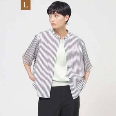 ＜EVEX BY KRIZIA L (Women/大きいサイズ)＞【Ｌ】【ウォッシャブル】シアーコンビストライプバンドカラーシャツ（Ｕ７Ｍ１３５６２＿＿）