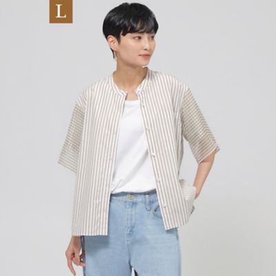 【Ｌ】【ウォッシャブル】シアーコンビストライプバンドカラーシャツ（Ｕ７Ｍ１３５６２＿＿）