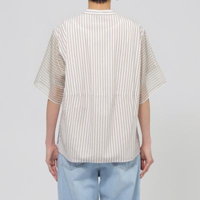 【Ｌ】【ウォッシャブル】シアーコンビストライプバンドカラーシャツ（Ｕ７Ｍ１３５６２＿＿）
