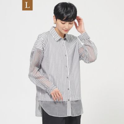 ＜EVEX BY KRIZIA L (Women/大きいサイズ)＞【Ｌ】【カタログ掲載品】【ウォッシャブル】シアーコンビストライプロングシャツ（Ｕ７Ｍ１４５６２＿＿）