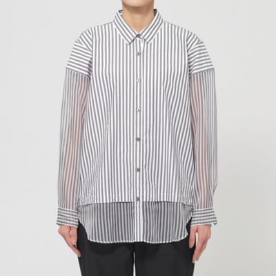 【Ｌ】【カタログ掲載品】【ウォッシャブル】シアーコンビストライプロングシャツ（Ｕ７Ｍ１４５６２＿＿）