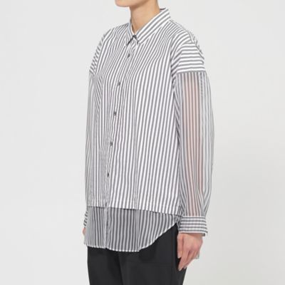 【Ｌ】【カタログ掲載品】【ウォッシャブル】シアーコンビストライプロングシャツ（Ｕ７Ｍ１４５６２＿＿）