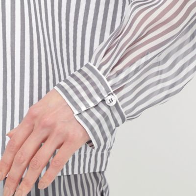 【Ｌ】【カタログ掲載品】【ウォッシャブル】シアーコンビストライプロングシャツ（Ｕ７Ｍ１４５６２＿＿）