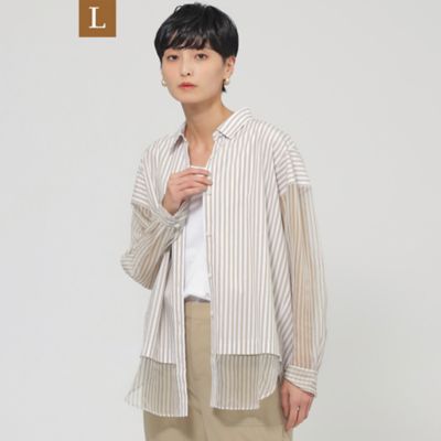【Ｌ】【カタログ掲載品】【ウォッシャブル】シアーコンビストライプロングシャツ（Ｕ７Ｍ１４５６２＿＿）