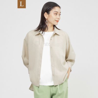 【Ｌ】【接触冷感】【ＵＶ対策】【ウォッシャブル】リネンライクタンブラーショートブラウス（Ｕ７Ｍ１５５６４＿＿）