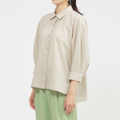 【Ｌ】【接触冷感】【ＵＶ対策】【ウォッシャブル】リネンライクタンブラーショートブラウス（Ｕ７Ｍ１５５６４＿＿）