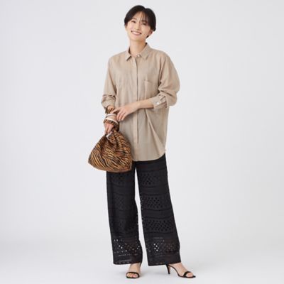 L】【接触冷感】【ウォッシャブル】シアーボイルロングシャツ