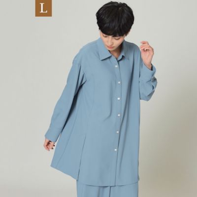 ＜EVEX BY KRIZIA L (Women/大きいサイズ)＞【Ｌ】【ウォッシャブル】【ＵＶ対策】ストレッチバックサテンロングシャツ（Ｕ７Ｍ３１１１７＿＿）