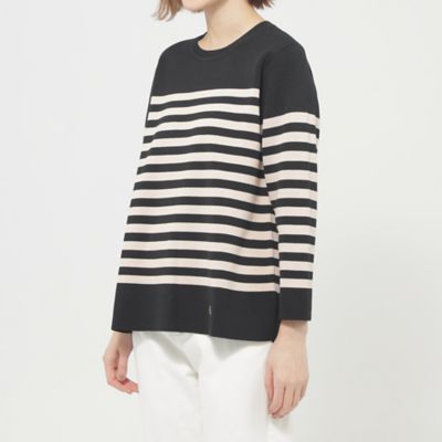 ニット セーター ミラノリブボーダー オーバーサイズニット レディース LACOSTE ニット セーター ミラノリブニットボーダーフーディー