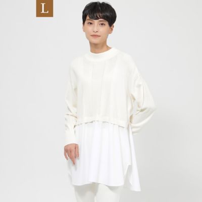 ＜EVEX BY KRIZIA L (Women/大きいサイズ)＞２３ＡＷ＊Ｗｉｎｇｓ掲載＊【Ｌ】【ウォッシャブル】シャツレイヤーチュニックニット（Ｕ７Ｎ０７２３７＿＿）