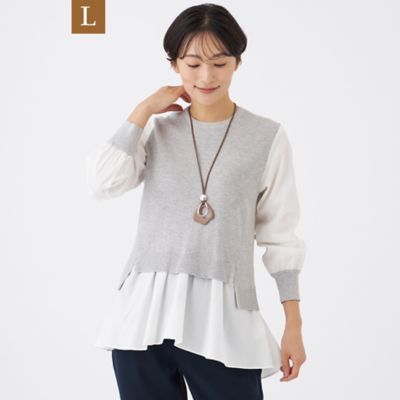 ＜EVEX BY KRIZIA L (Women/大きいサイズ)＞【Ｌ】【カタログ掲載】【ウォッシャブル】ドビーストライプシャツコンビニット（Ｕ７Ｎ１０６４３＿＿）