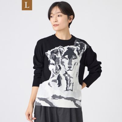 ＜EVEX BY KRIZIA L (Women/大きいサイズ)＞【Ｌ】【カタログ掲載】【ウォッシャブル】ウルフインターシャニットプルオーバー（Ｕ７Ｎ１４６７３＿＿）