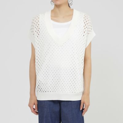 【Ｌ】【ＳＡＮＹＯ　Ｓｔｙｌｅ　ＥＤＩＴＩＯＮ掲載】【ウォッシャブル】アイレットメッシュレイヤードニット（Ｕ７Ｎ１６６１７＿＿）
