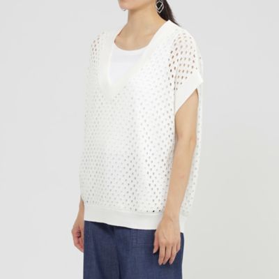 【Ｌ】【ＳＡＮＹＯ　Ｓｔｙｌｅ　ＥＤＩＴＩＯＮ掲載】【ウォッシャブル】アイレットメッシュレイヤードニット（Ｕ７Ｎ１６６１７＿＿）