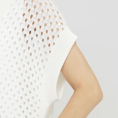【Ｌ】【ＳＡＮＹＯ　Ｓｔｙｌｅ　ＥＤＩＴＩＯＮ掲載】【ウォッシャブル】アイレットメッシュレイヤードニット（Ｕ７Ｎ１６６１７＿＿）