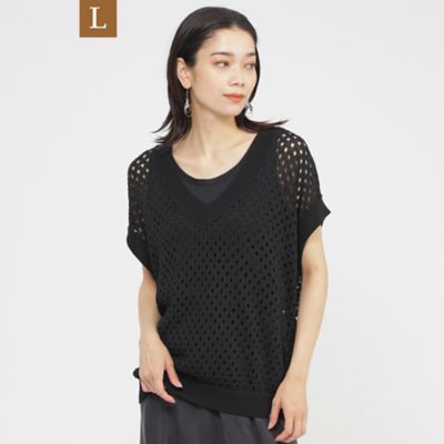 【Ｌ】【ＳＡＮＹＯ　Ｓｔｙｌｅ　ＥＤＩＴＩＯＮ掲載】【ウォッシャブル】アイレットメッシュレイヤードニット（Ｕ７Ｎ１６６１７＿＿）