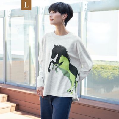 ＜EVEX BY KRIZIA L (Women/大きいサイズ)＞【Ｌ】【ウォッシャブル】シャドーホースインターシャニット（Ｕ７Ｎ２０２５８＿＿）