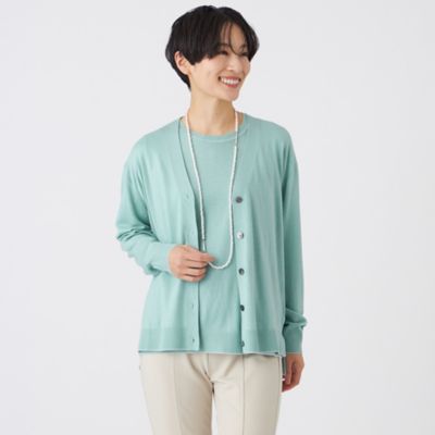 L】【ウォッシャブル】ハイゲージラインニットカーディガン