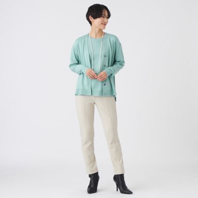 L】【ウォッシャブル】ハイゲージラインニットカーディガン