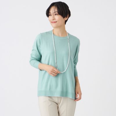 L】【ウォッシャブル】ハイゲージラインニットプルオーバー