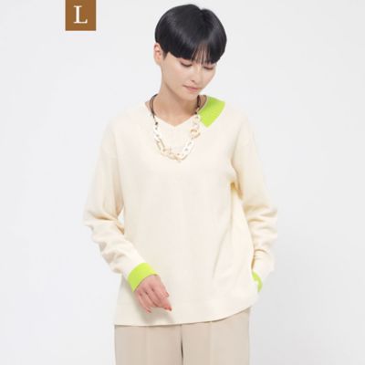＜EVEX BY KRIZIA L (Women/大きいサイズ)＞【Ｌ】【ウォッシャブル】ポイントカラーＶネックニット（Ｕ７Ｎ５２３１７＿＿）