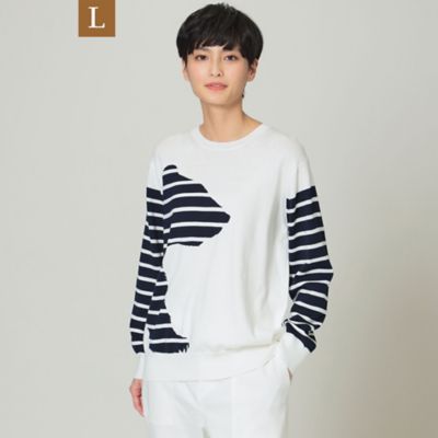 ＜EVEX BY KRIZIA L (Women/大きいサイズ)＞【Ｌ】【ウォッシャブル】ボーダーベアインターシャーニット（Ｕ７Ｎ５３１２９＿＿）