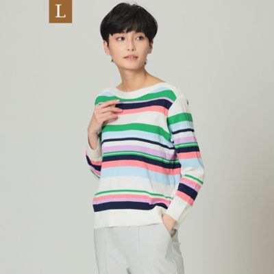 ＜EVEX BY KRIZIA L (Women/大きいサイズ)＞【Ｌ】【ウォッシャブル】ハイゲージコットンボーダーニットプルオーバー（Ｕ７Ｎ５４１３０＿＿）
