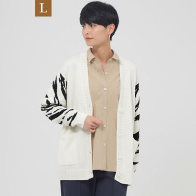 ＜EVEX BY KRIZIA L (Women/大きいサイズ)＞【Ｌ】【ウォッシャブル】タイガーインターシャニットカーディガン（Ｕ７Ｎ８５３１０＿＿）