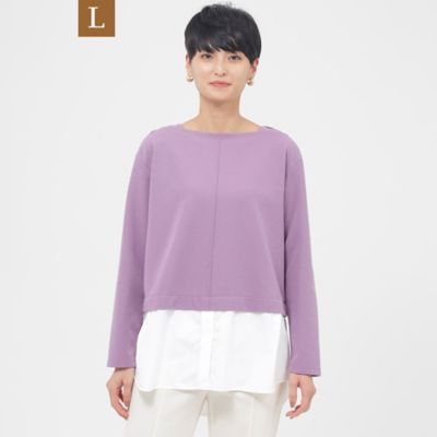 ＜EVEX BY KRIZIA L (Women/大きいサイズ)＞【Ｌ】【ウォッシャブル】シャツコンビプルオーバーカットソー（Ｕ７Ｐ０５３０８＿＿）