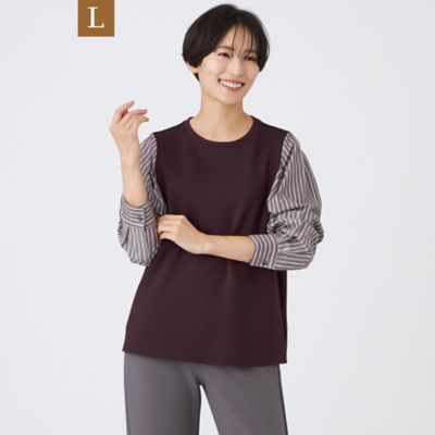 ＜EVEX BY KRIZIA L (Women/大きいサイズ)＞【Ｌ】【ウォッシャブル】ストライプジャカードコンビプルオーバー（Ｕ７Ｐ０５６３１＿＿）