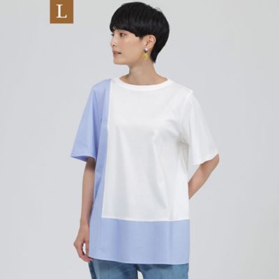 ＜EVEX BY KRIZIA L (Women/大きいサイズ)＞【Ｌ】【ウォッシャブル】トリコットストライプコンビカットソー（Ｕ７Ｐ０６１９１＿＿）