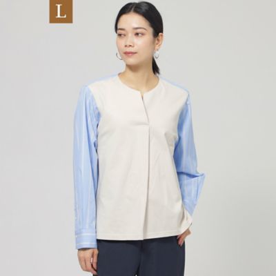 EVEX BY KRIZIA L (Women/大きいサイズ)/エヴェックス バイ クリツィアＬ 【L】【ウォッシャブル】ラメストライプジャージ―コンビプルオーバー(U7P06527__)